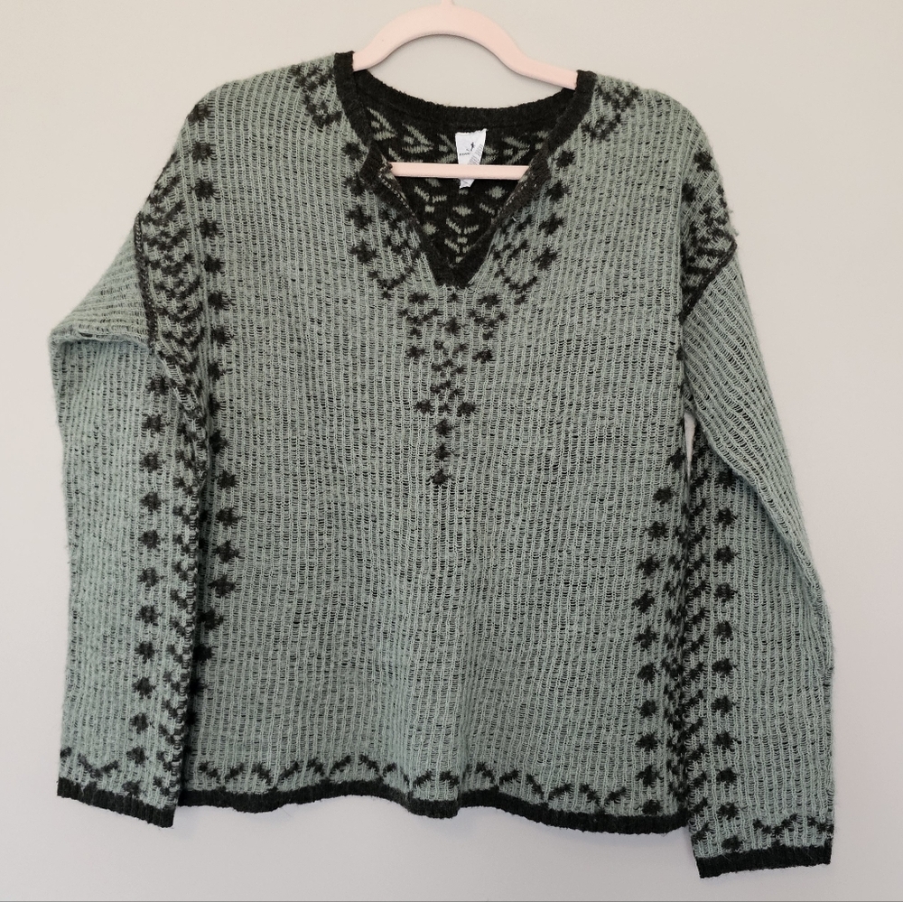Royal Robbins Wool Blend V Neck Sweater Large Green Ribbed